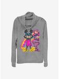Disney Mickey Mouse Airbrushed Mickey Cowlneck Long-Sleeve Girls Top, GRAY HTR, hi-res