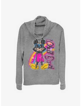 Disney Mickey Mouse Airbrushed Mickey Cowlneck Long-Sleeve Girls Top, , hi-res