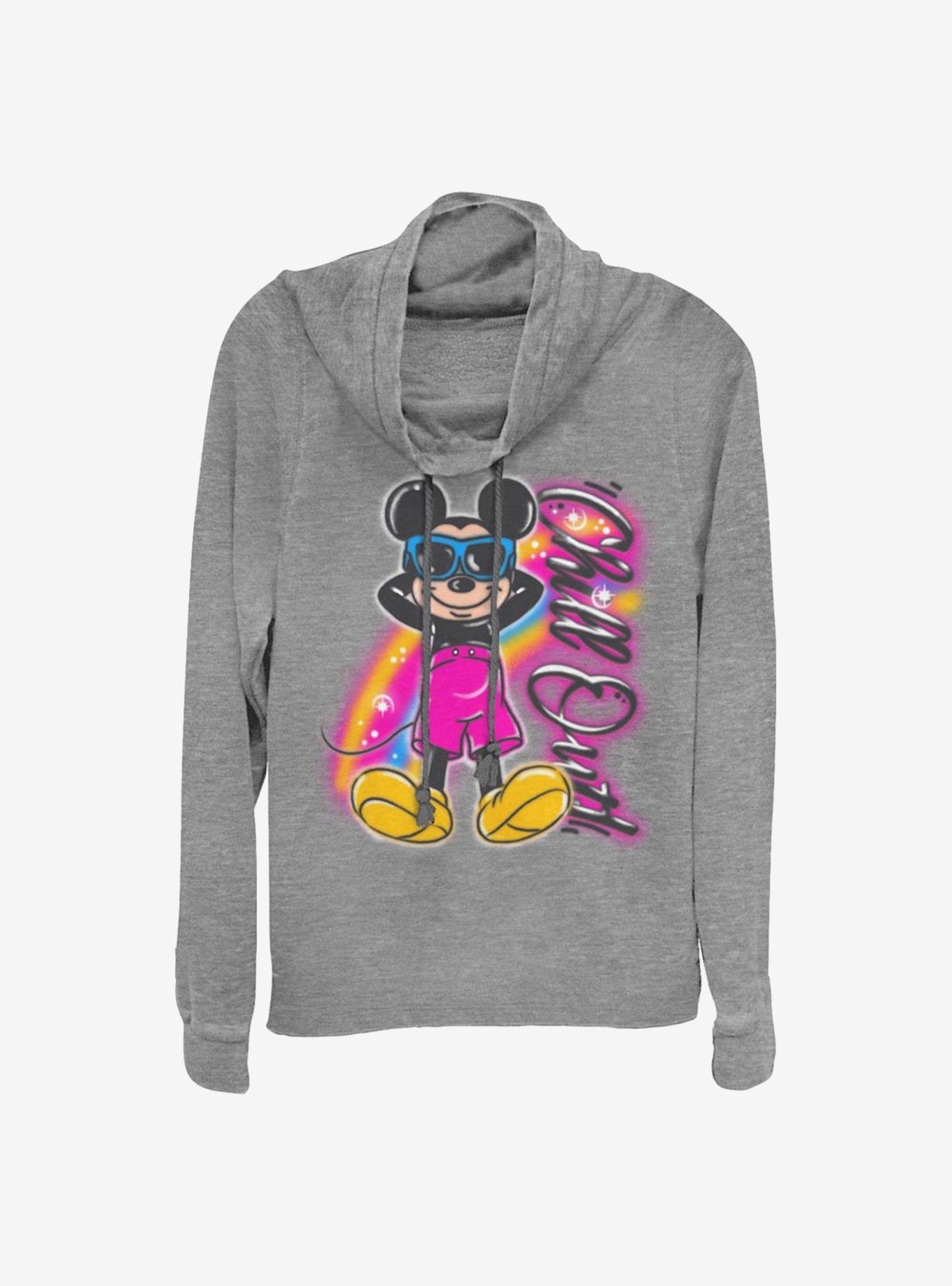 Disney Mickey Mouse Airbrushed Mickey Cowlneck Long-Sleeve Girls Top, GRAY HTR, hi-res