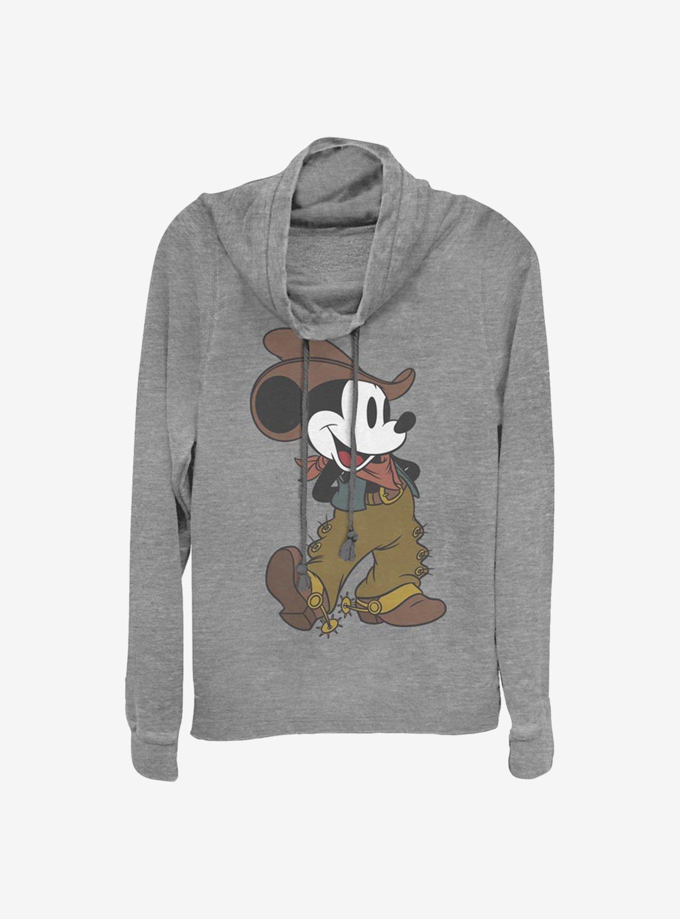 Disney Mickey Mouse Cowboy Mickey Cowlneck Long-Sleeve Girls Top, GRAY HTR, hi-res