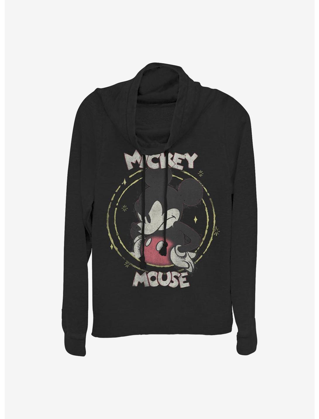 Disney Mickey Mouse Gritty Mickey Cowlneck Long-Sleeve Girls Top, BLACK, hi-res