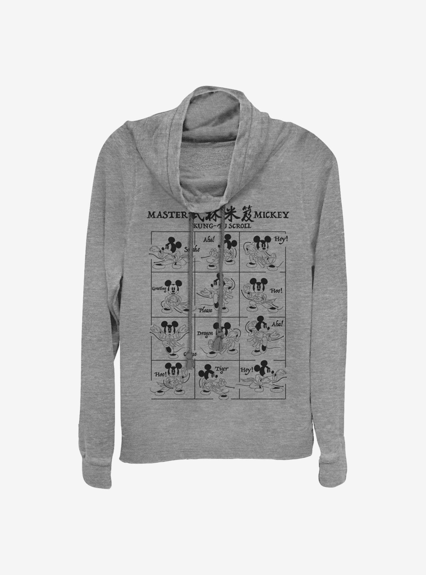 Disney Mickey Mouse Kung Fu Mickey Cowlneck Long-Sleeve Girls Top, GRAY HTR, hi-res