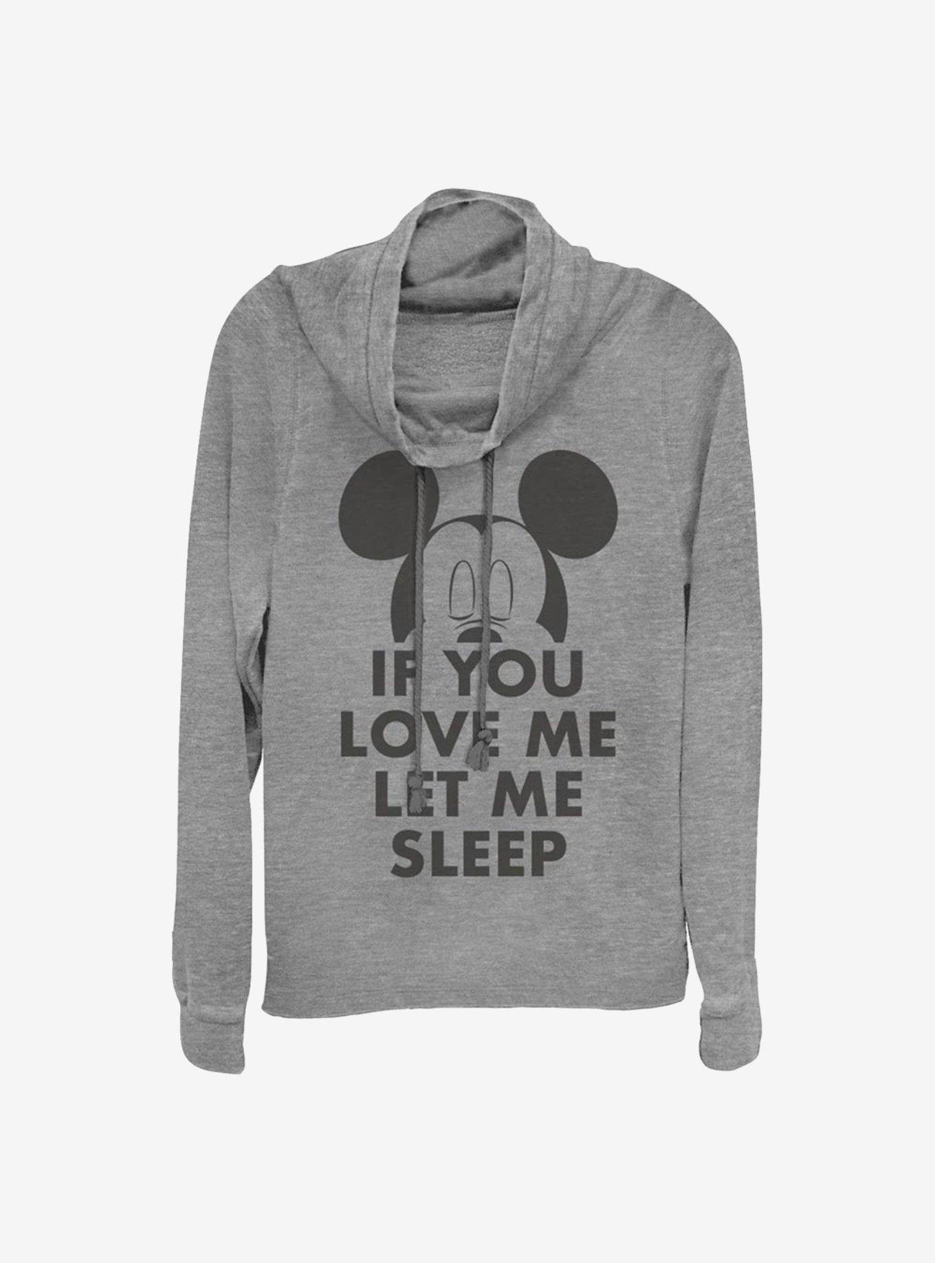 Disney Mickey Mouse Let Me Sleep Cowlneck Long-Sleeve Girls Top, GRAY HTR, hi-res
