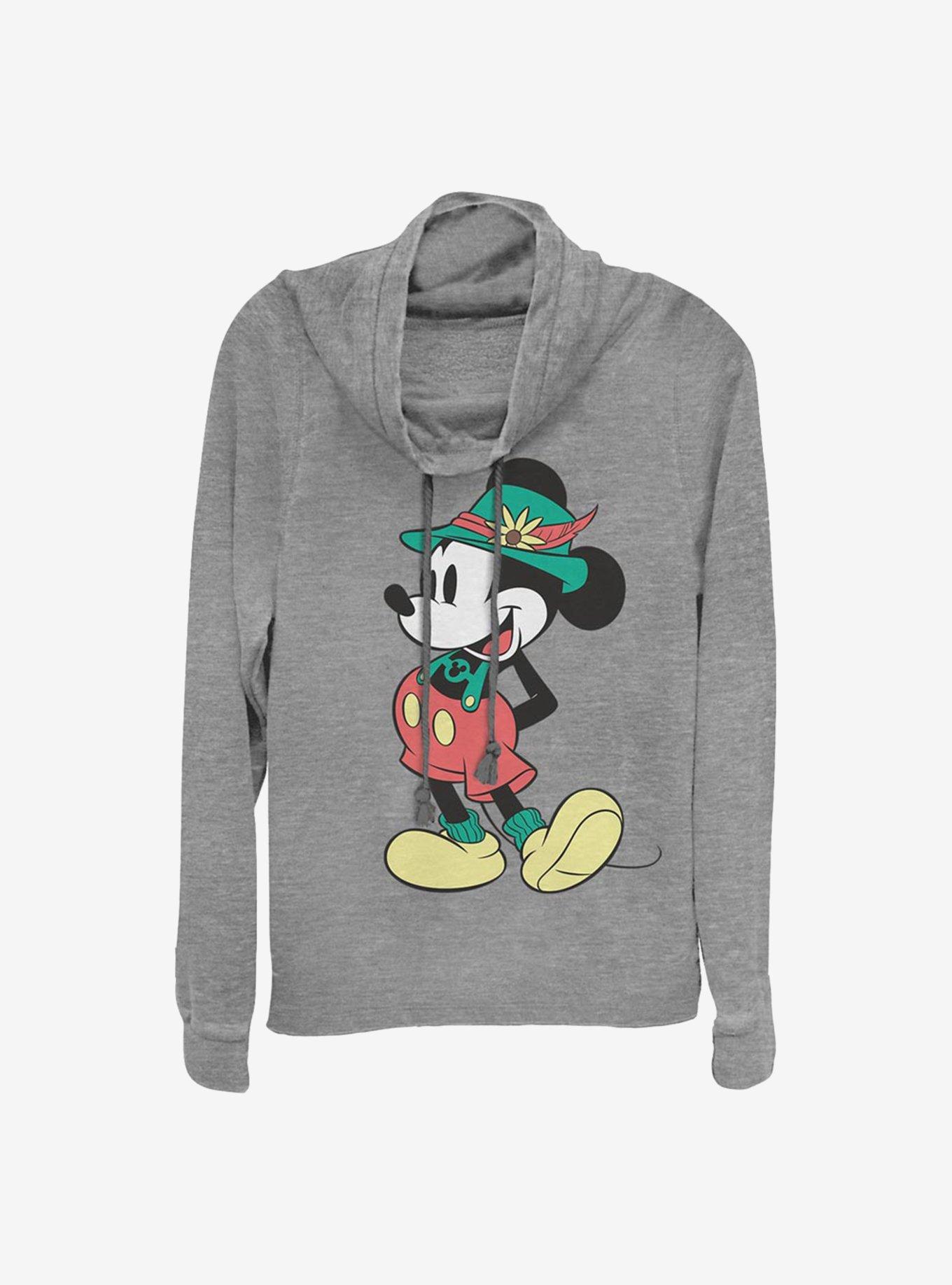 Disney Mickey Mouse Lederhosen Cowlneck Long-Sleeve Girls Top, GRAY HTR, hi-res