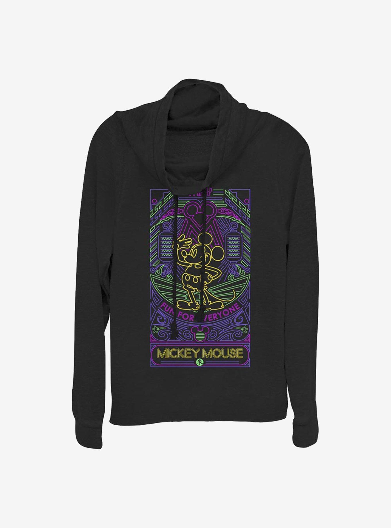 Disney Mickey Mouse Neon Line Art Cowlneck Long-Sleeve Girls Top, , hi-res