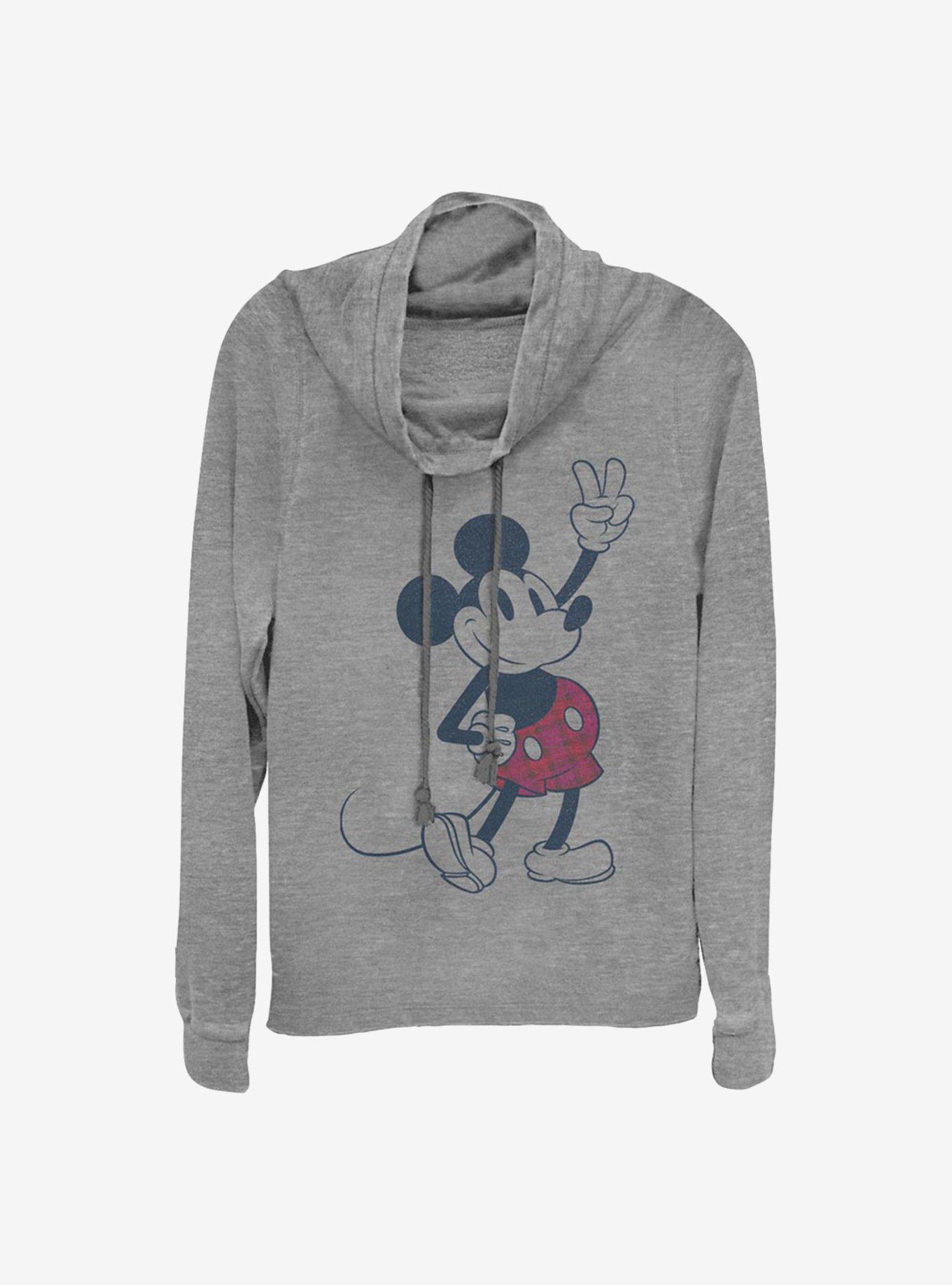Disney Mickey Mouse Plaid Mickey Cowlneck Long-Sleeve Girls Top, , hi-res
