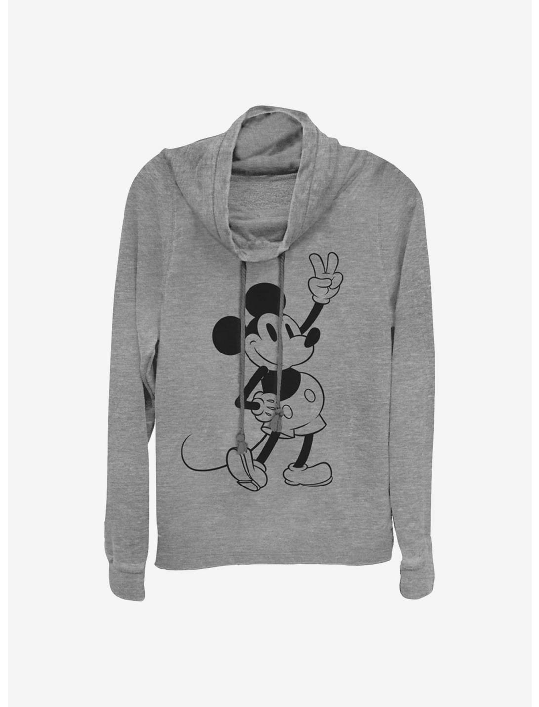 Disney Mickey Mouse Simple Mickey Outline Cowlneck Long-Sleeve Girls Top, GRAY HTR, hi-res