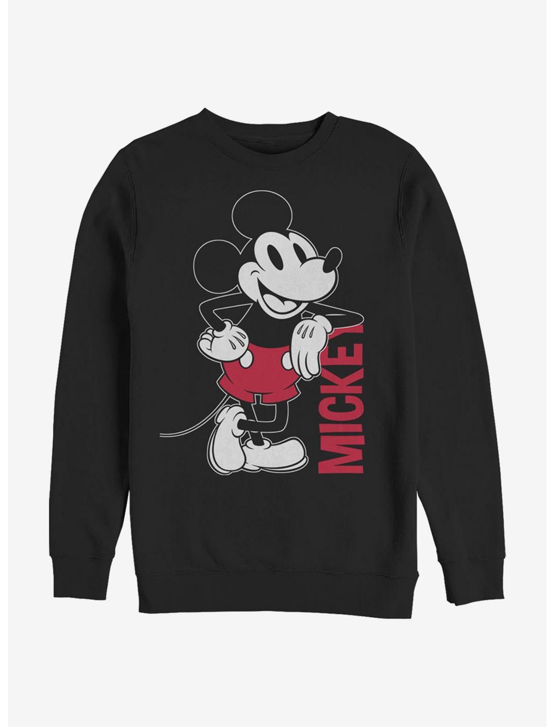 Disney Mickey Mouse Mickey Leaning Crew Sweatshirt, BLACK, hi-res