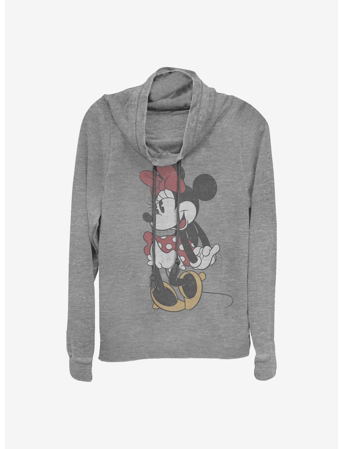 Disney Minnie Mouse Classic Vintage Minnie Cowlneck Long-Sleeve Girls Top, GRAY HTR, hi-res