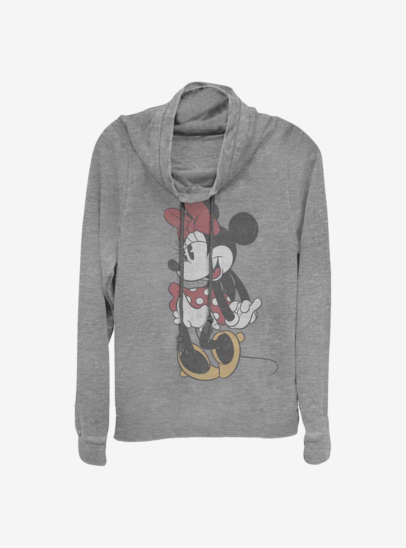 Disney Minnie Mouse Classic Vintage Minnie Cowlneck Long-Sleeve Girls Top, GRAY HTR, hi-res