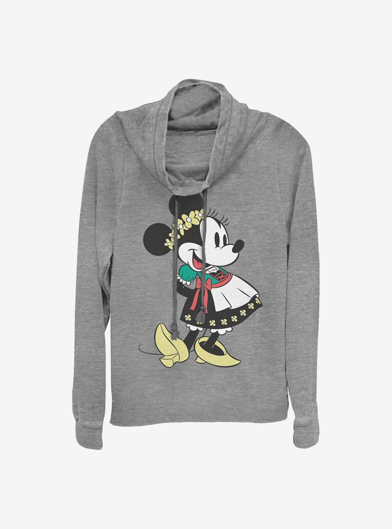 Disney Minnie Mouse Dirndl Cowlneck Long-Sleeve Girls Top, GRAY HTR, hi-res