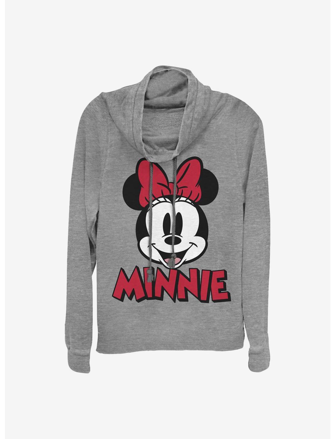 Disney Minnie Mouse Minnie Bold Patch Cowlneck Long-Sleeve Girls Top, GRAY HTR, hi-res