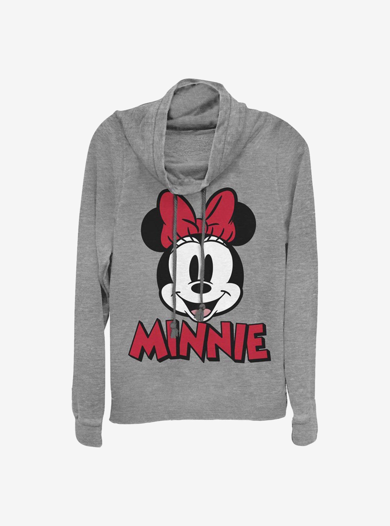 Disney Minnie Mouse Minnie Bold Patch Cowlneck Long-Sleeve Girls Top, GRAY HTR, hi-res