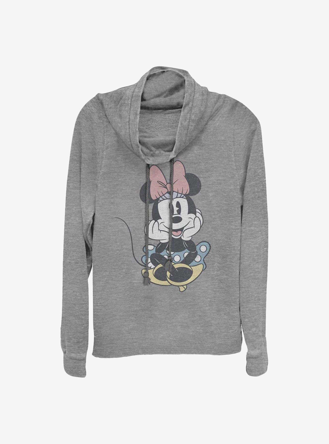 Disney Minnie Mouse Minnie Cute Pose Cowlneck Long-Sleeve Girls Top, GRAY HTR, hi-res