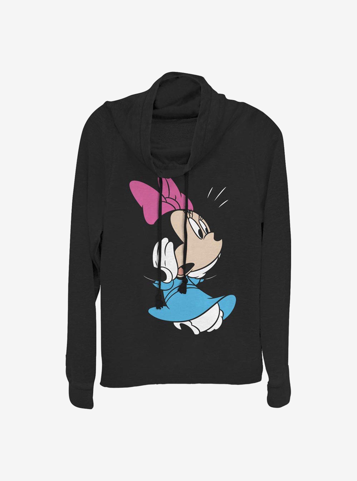 Disney Minnie Mouse Surprised Cowlneck Long-Sleeve Girls Top, BLACK, hi-res