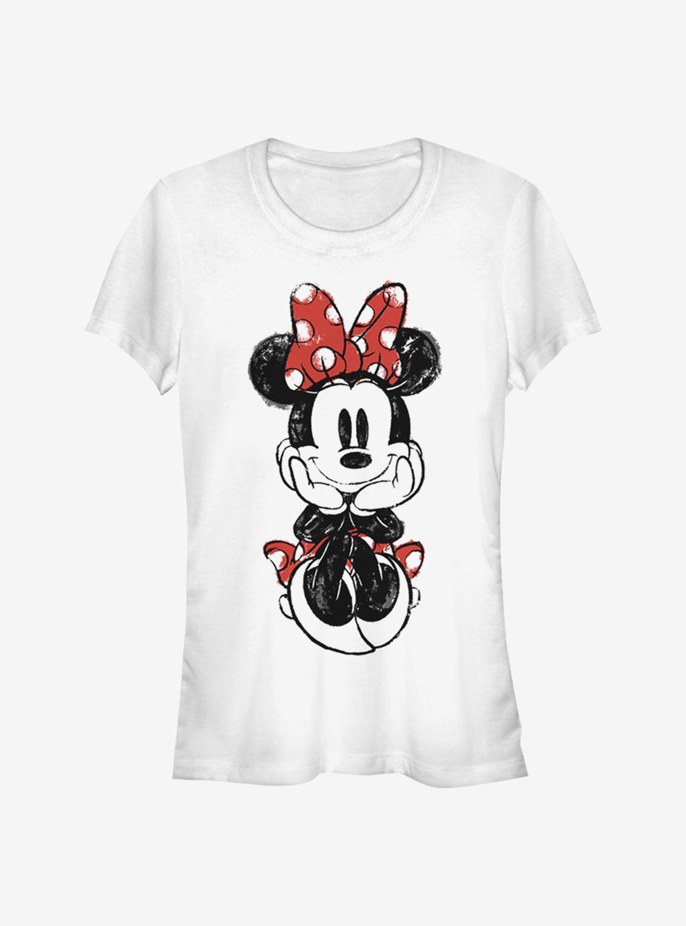 Disney Mouse Sitting Minnie Sketch Girls T-Shirt - WHITE | Hot