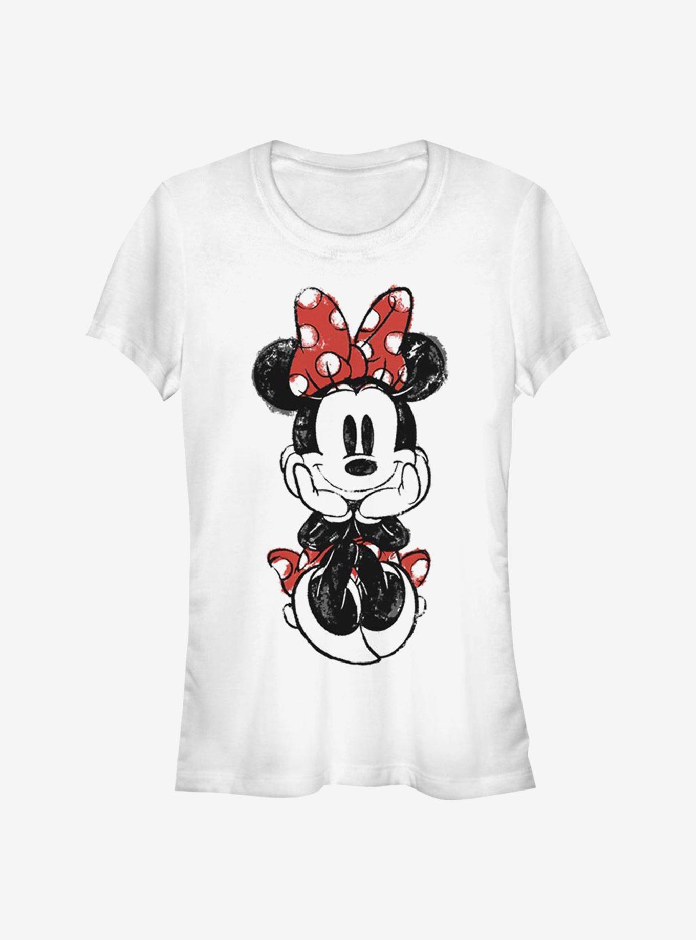 Disney Minnie Mouse Sitting Minnie Sketch Girls T-Shirt - WHITE