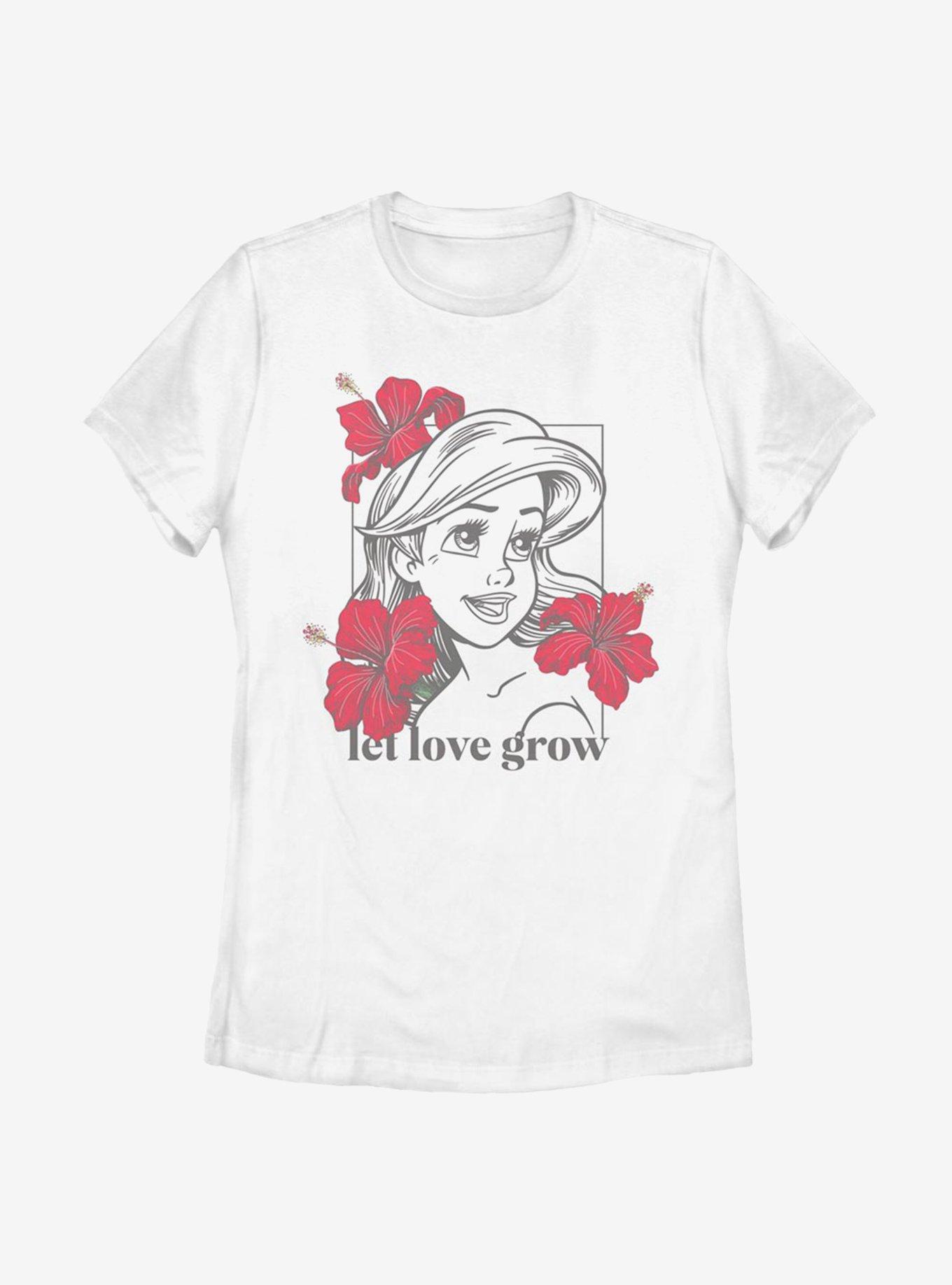Disney The Little Mermaid Ariel Floral Womens T-Shirt, WHITE, hi-res