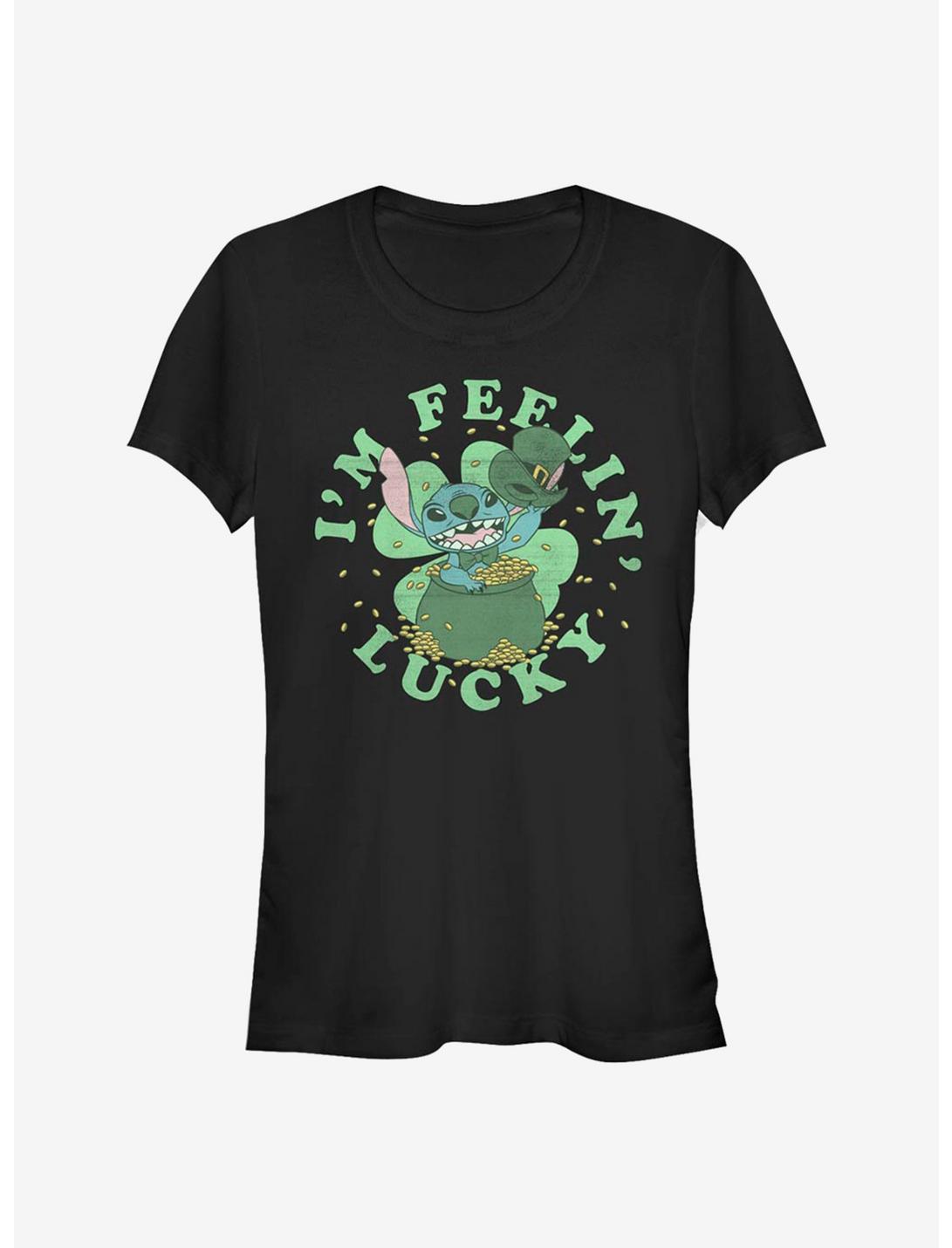Disney Lilo & Stitch I'm Feelin Lucky Girls T-Shirt, BLACK, hi-res