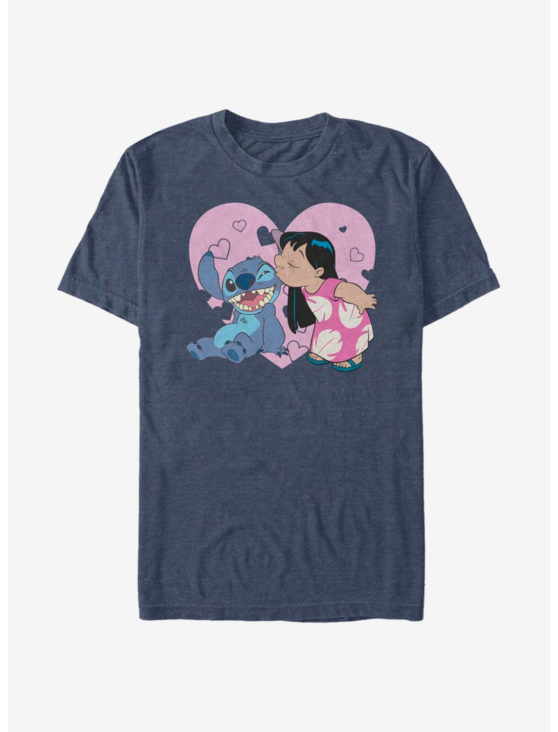 Disney Lilo & Stitch Lilo And Valentine Kisses T-Shirt, NAVY HTR, hi-res
