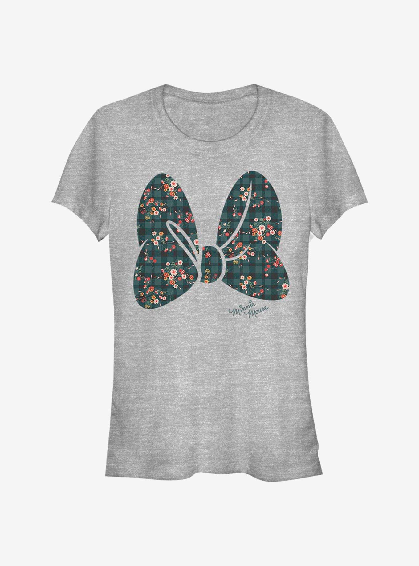 Disney Minnie Mouse Plaid Floral Bow Girls T-Shirt