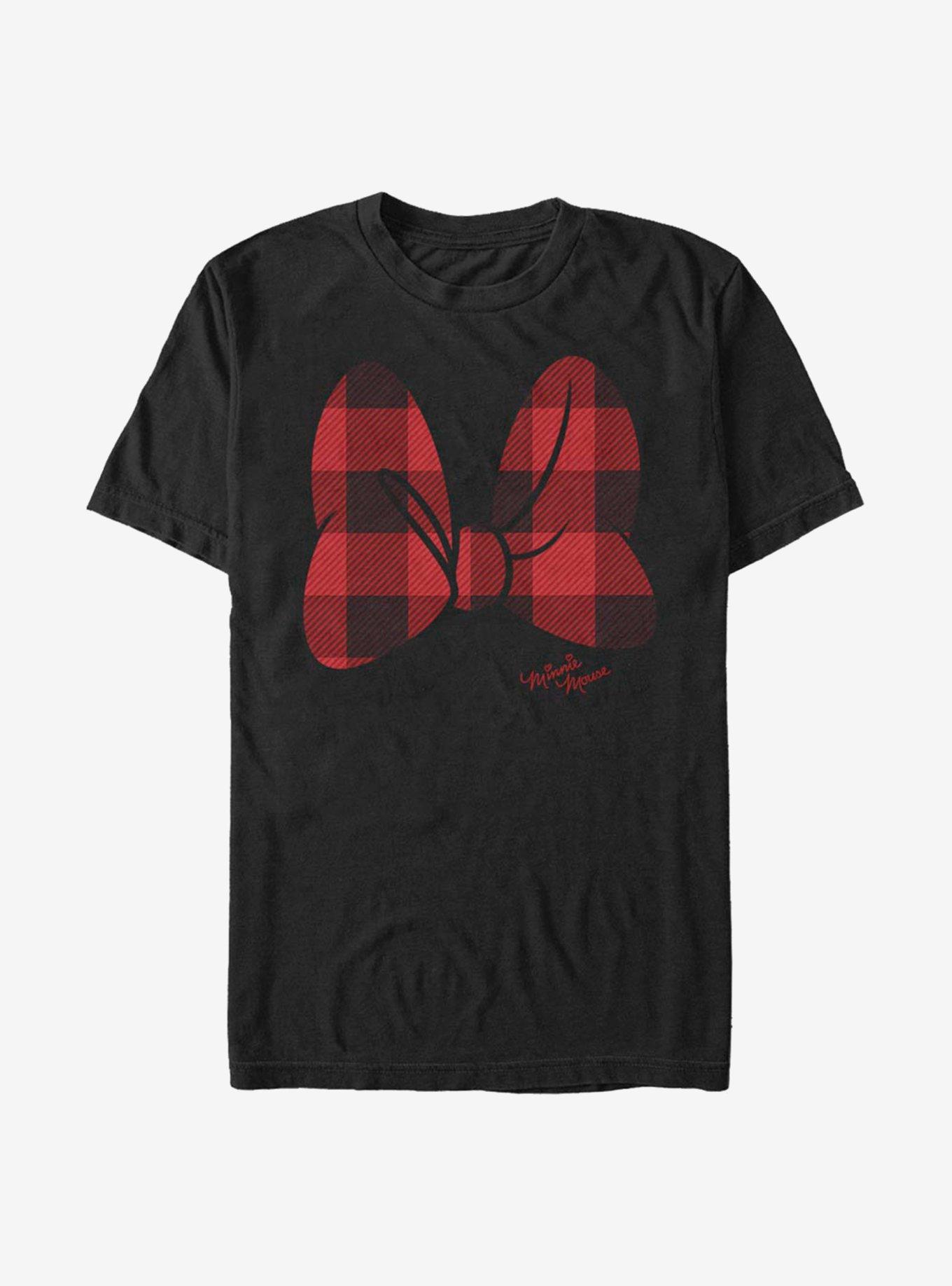 Disney Minnie Mouse Plaid Bow T-Shirt, BLACK, hi-res