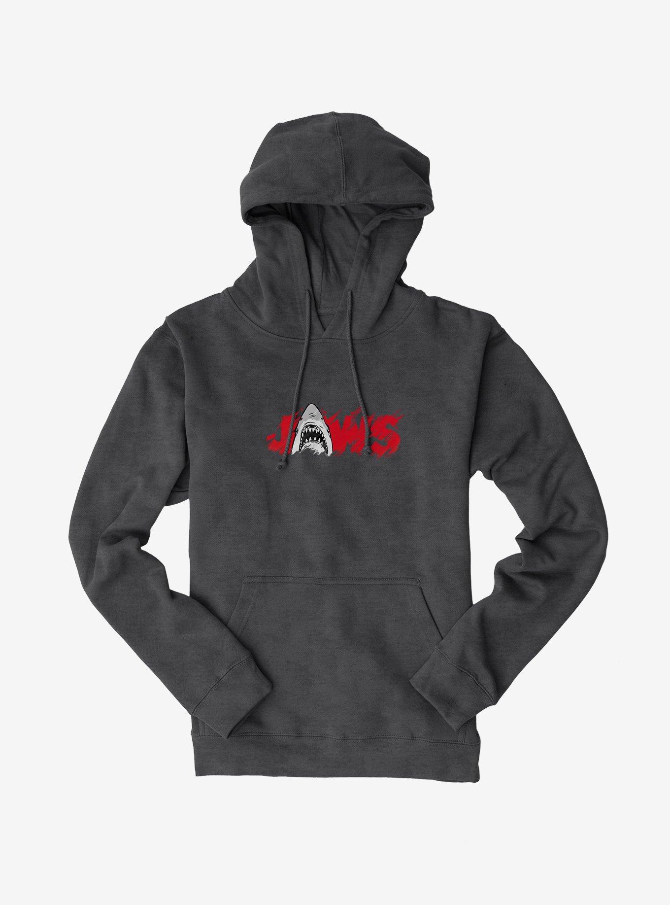 Universal Jaws Font Red Shark Hoodie, CHARCOAL HEATHER, hi-res