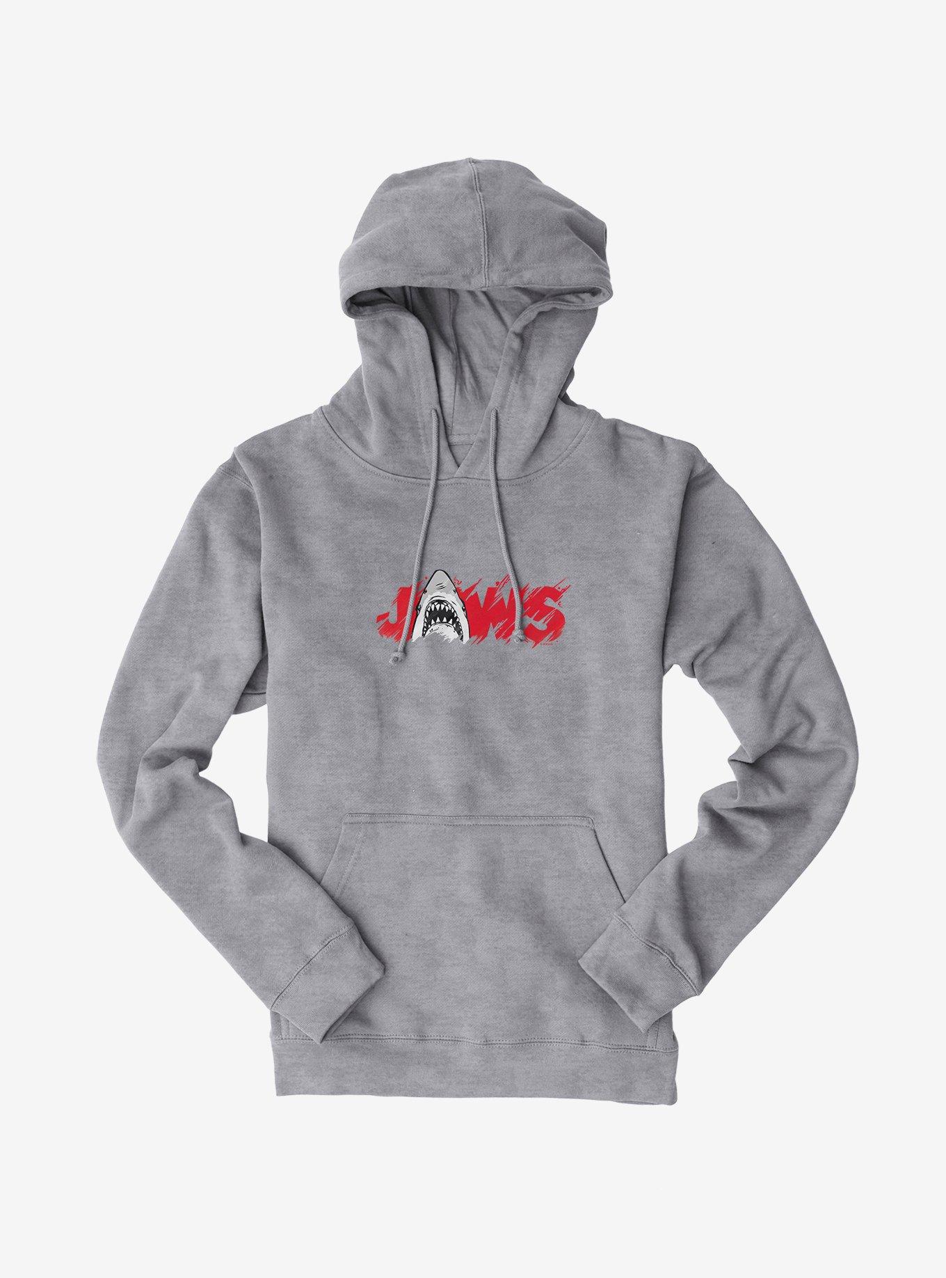 Universal Jaws Font Red Shark Hoodie, HEATHER GREY, hi-res