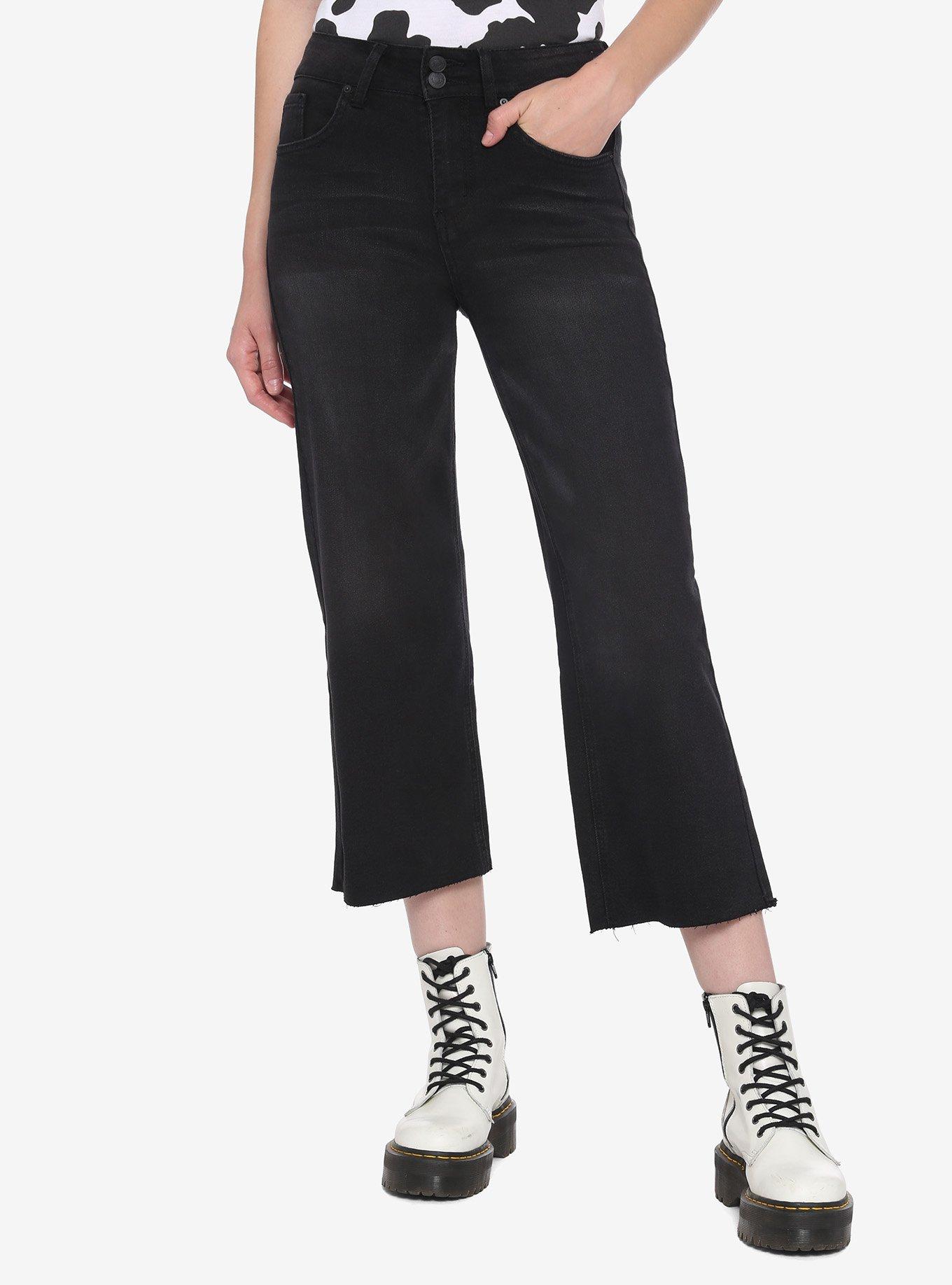 Black Crop Wide Leg Jeans, BLACK, hi-res