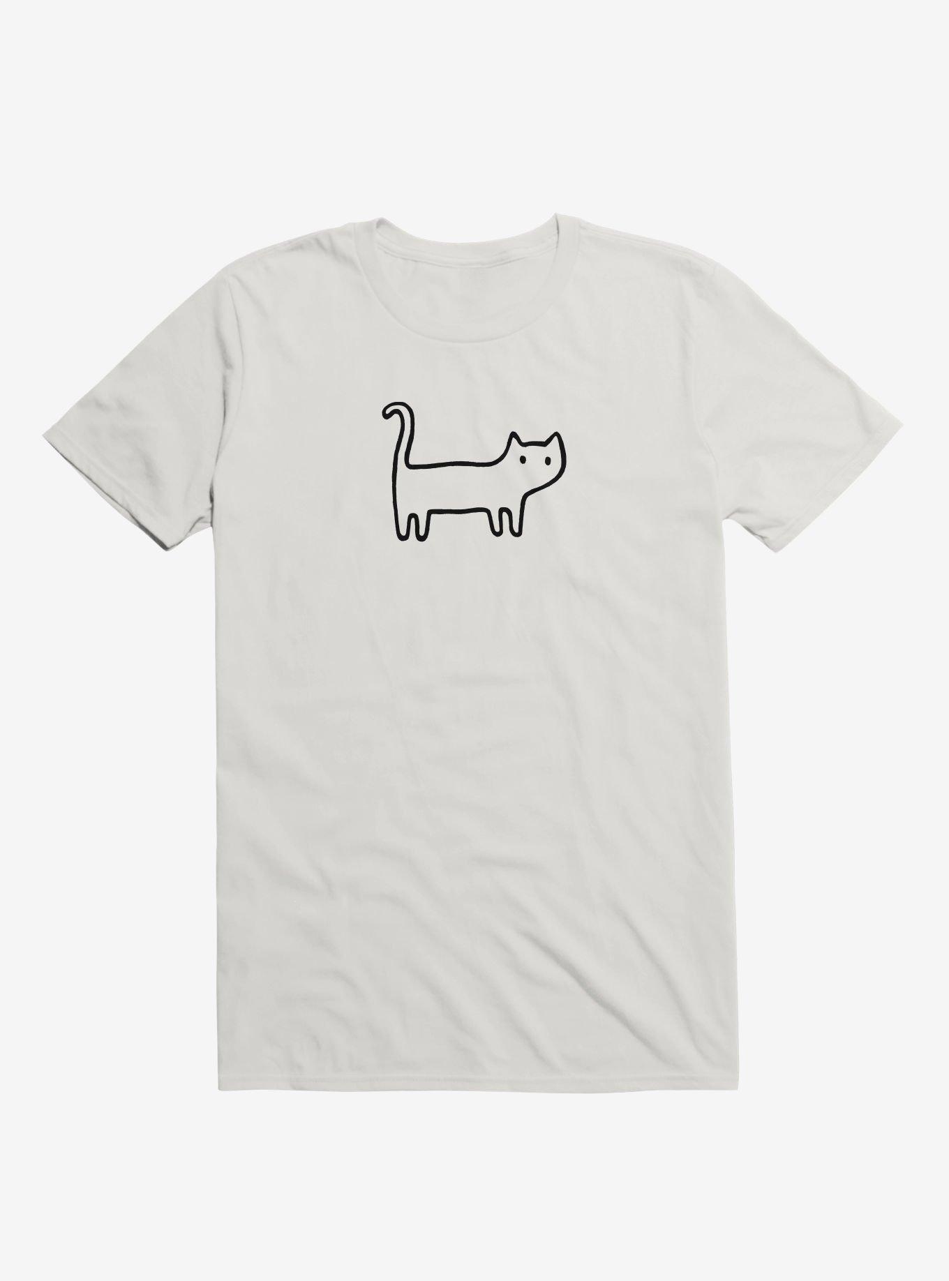 Minimal Cat T-Shirt, WHITE, hi-res