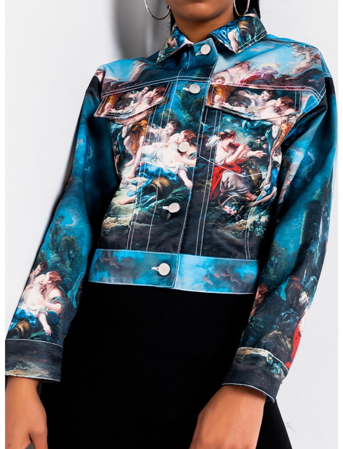 Azalea Wang Night At The Museum Oversize Crop Jacket, BLUE, hi-res
