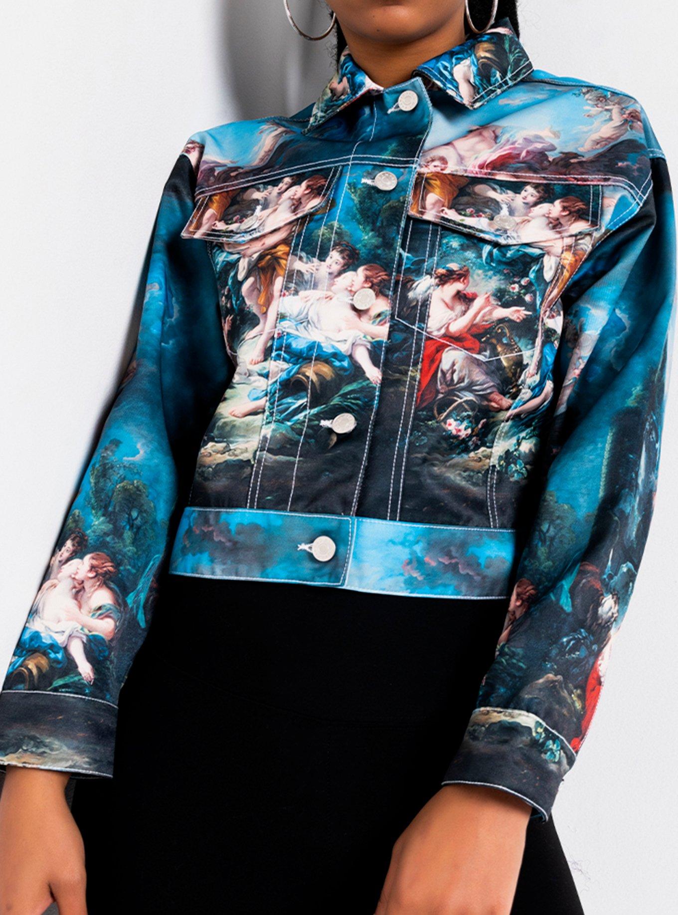 Azalea Wang Night At The Museum Oversize Crop Jacket, BLUE, hi-res