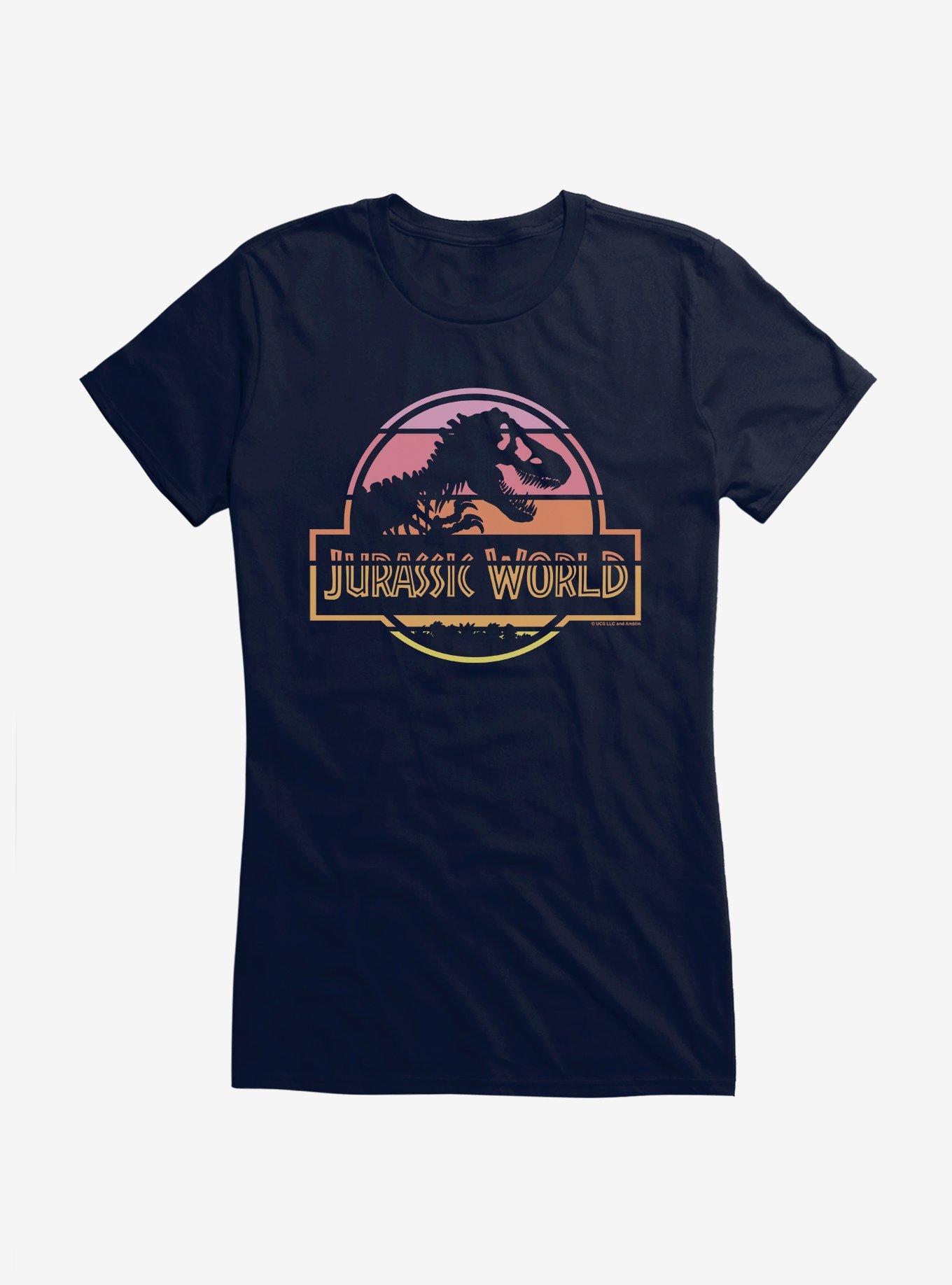 Jurassic World Pastel Sunset Logo Girls T-Shirt, NAVY, hi-res