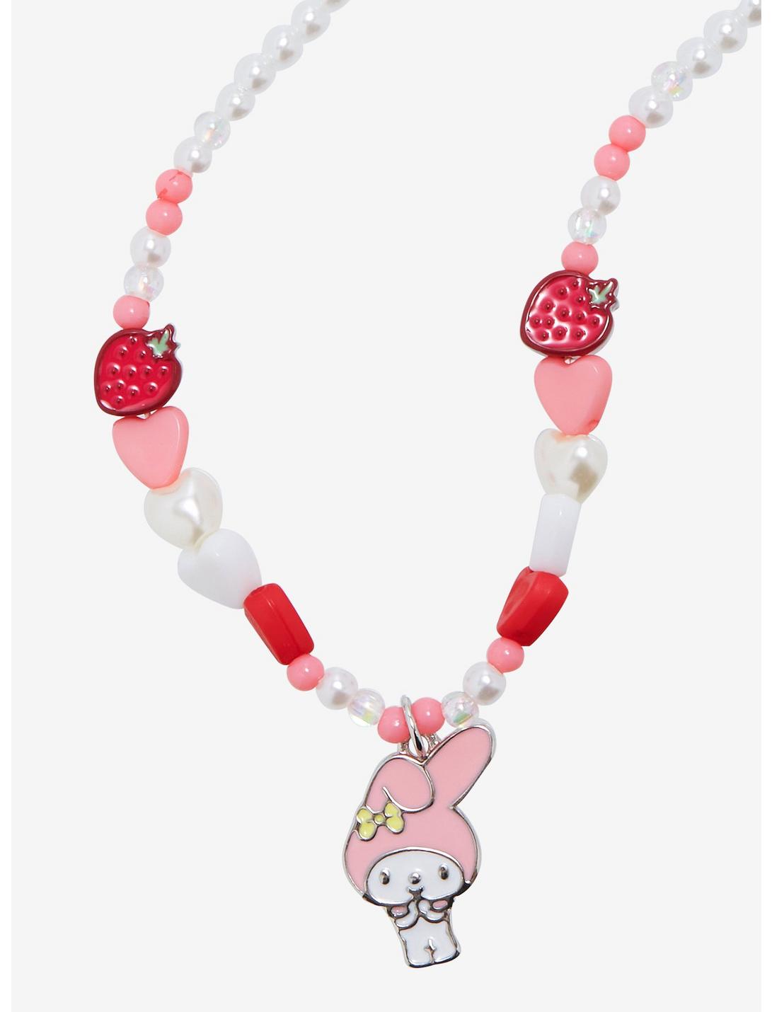 My Melody Enamel Charm Pearl Beaded Necklace, , hi-res