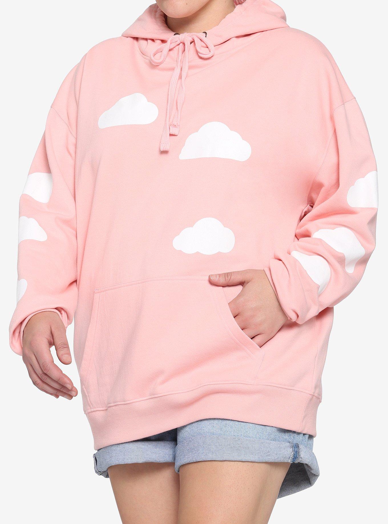 Clouds Pastel Pink Girls Hoodie Plus Size, PINK, hi-res