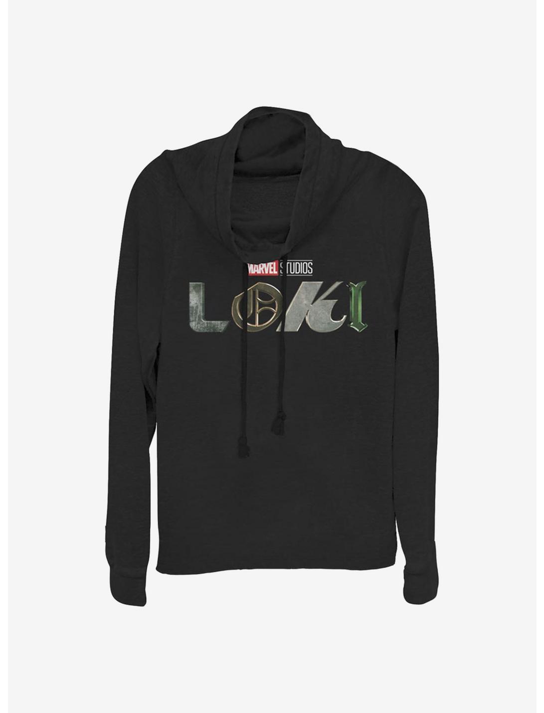 Marvel Loki Logo Cowlneck Long-Sleeve Girls Top, BLACK, hi-res
