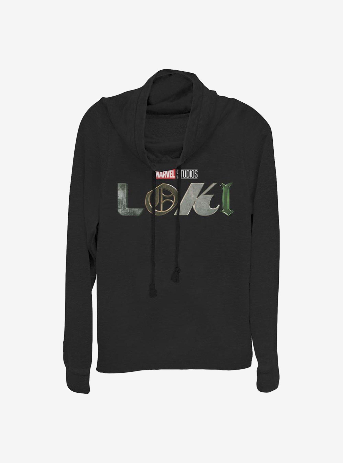 Marvel Loki Logo Cowlneck Long-Sleeve Girls Top, BLACK, hi-res