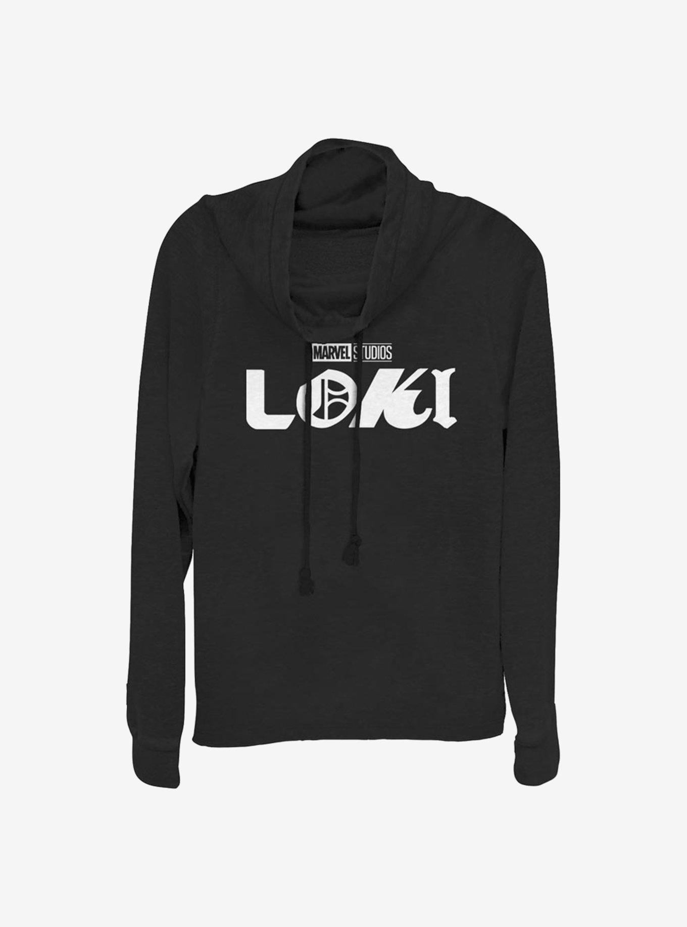 Marvel Loki Logo Cowlneck Long-Sleeve Girls Top, BLACK, hi-res