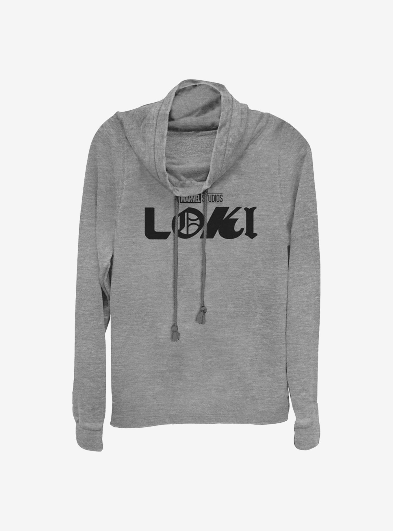 Marvel Loki Logo Cowlneck Long-Sleeve Girls Top, GRAY HTR, hi-res