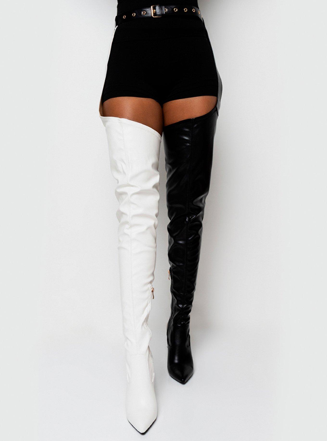 Belted thigh high hot sale stiletto chap boot