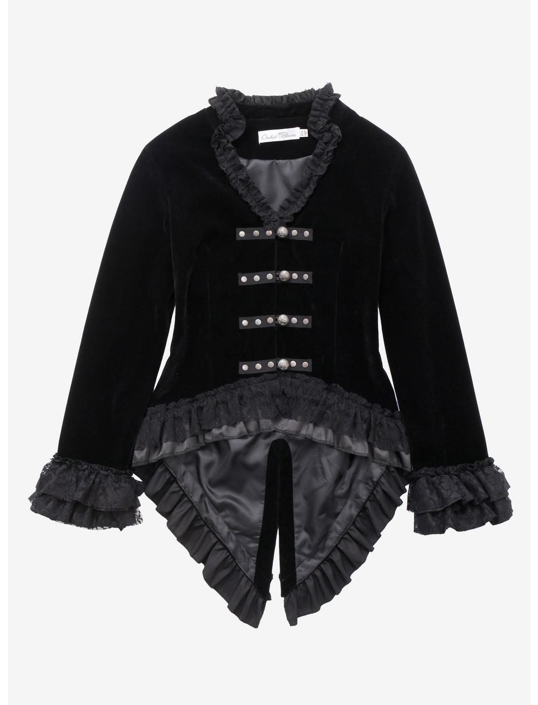 Black Velvet Lace Up Jacket, BLACK, hi-res