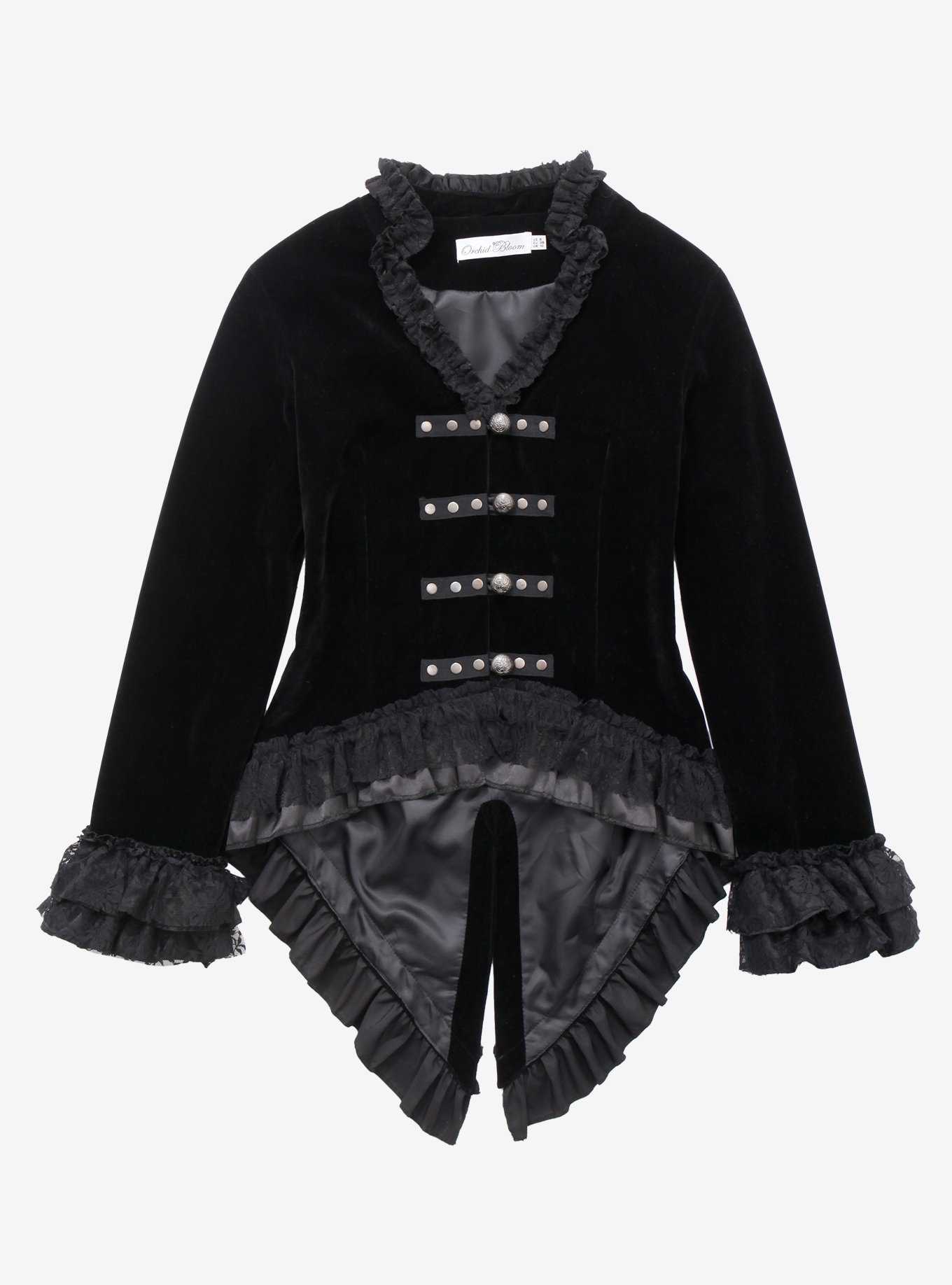 Black Velvet Lace Up Jacket, , hi-res