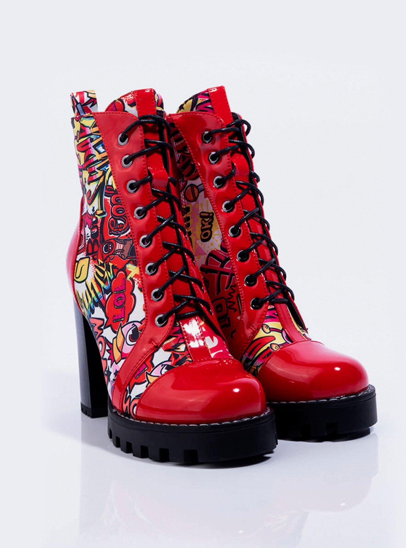 Azalea Wang Kapow! Chunky Heel Bootie Red, RED, hi-res