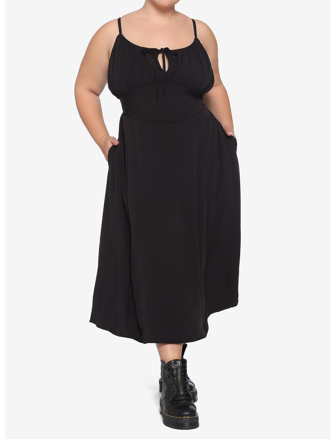Black Empire Waist Midi Dress Plus Size, BLACK, hi-res