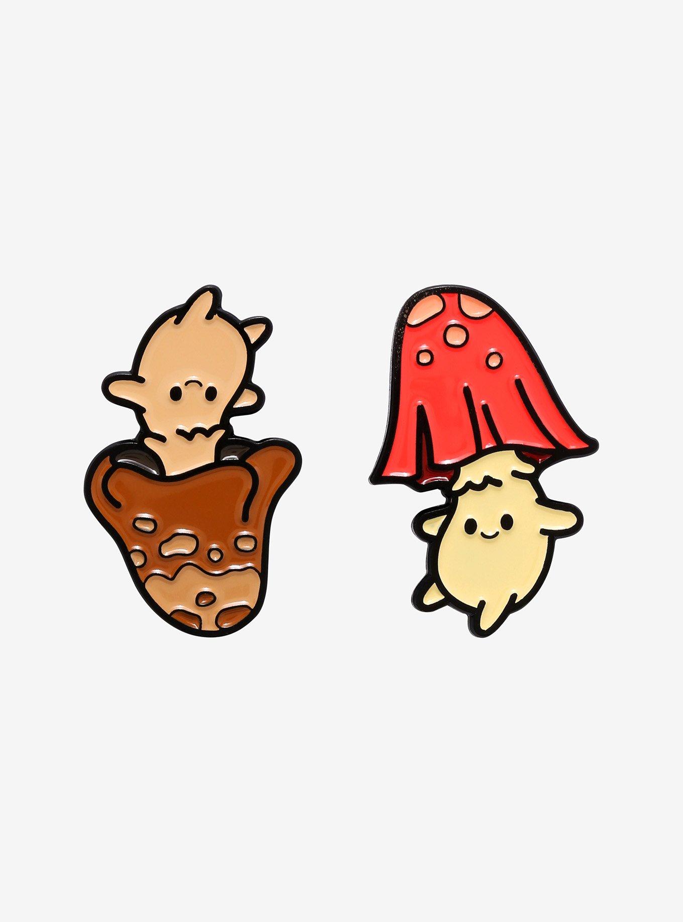 Mushroom Pals Red & Brown Enamel Pin Set