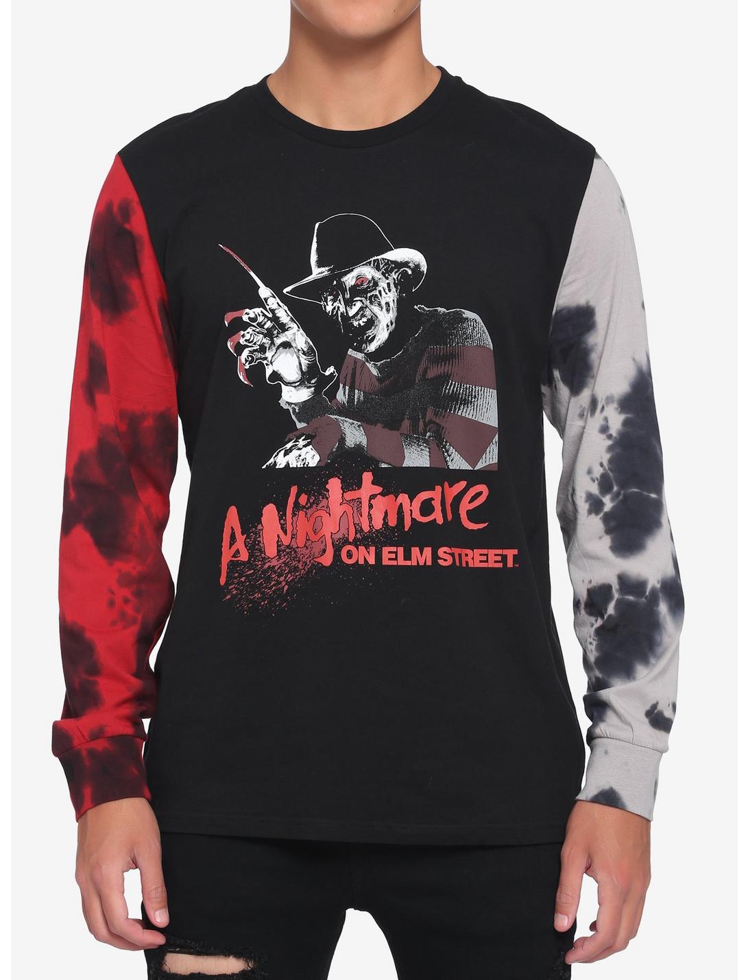 A Nightmare On Elm Street Grey & Red Split Tie-Dye Long-Sleeve T-Shirt, MULTI, hi-res