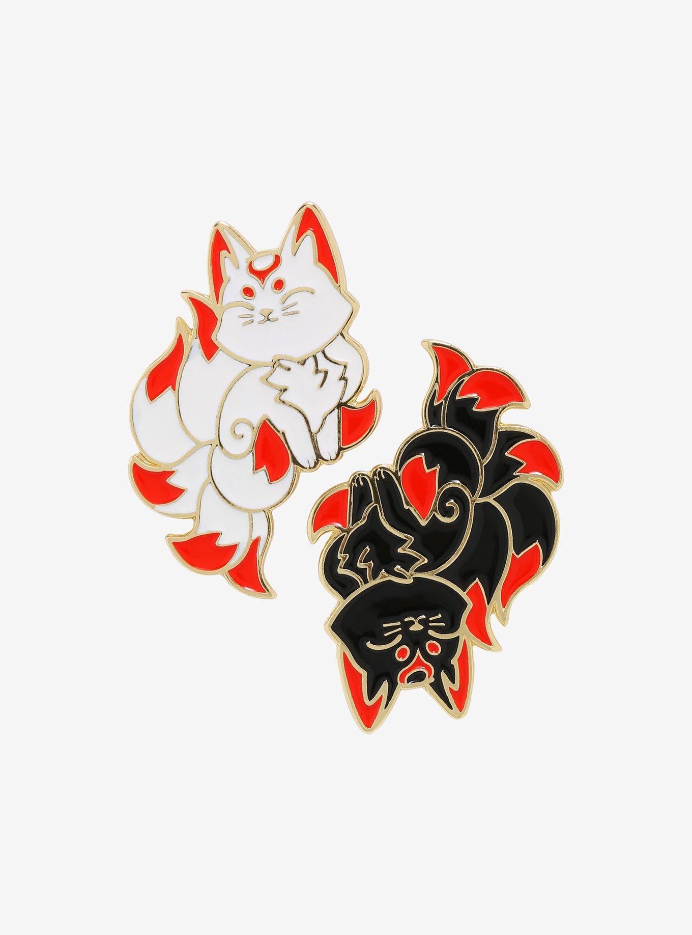 Kitsune Yin-Yang Enamel Pin Set, , hi-res