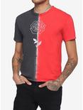 Grey & Red Split Wash Embroidered Rose T-Shirt, BLACK  RED, hi-res