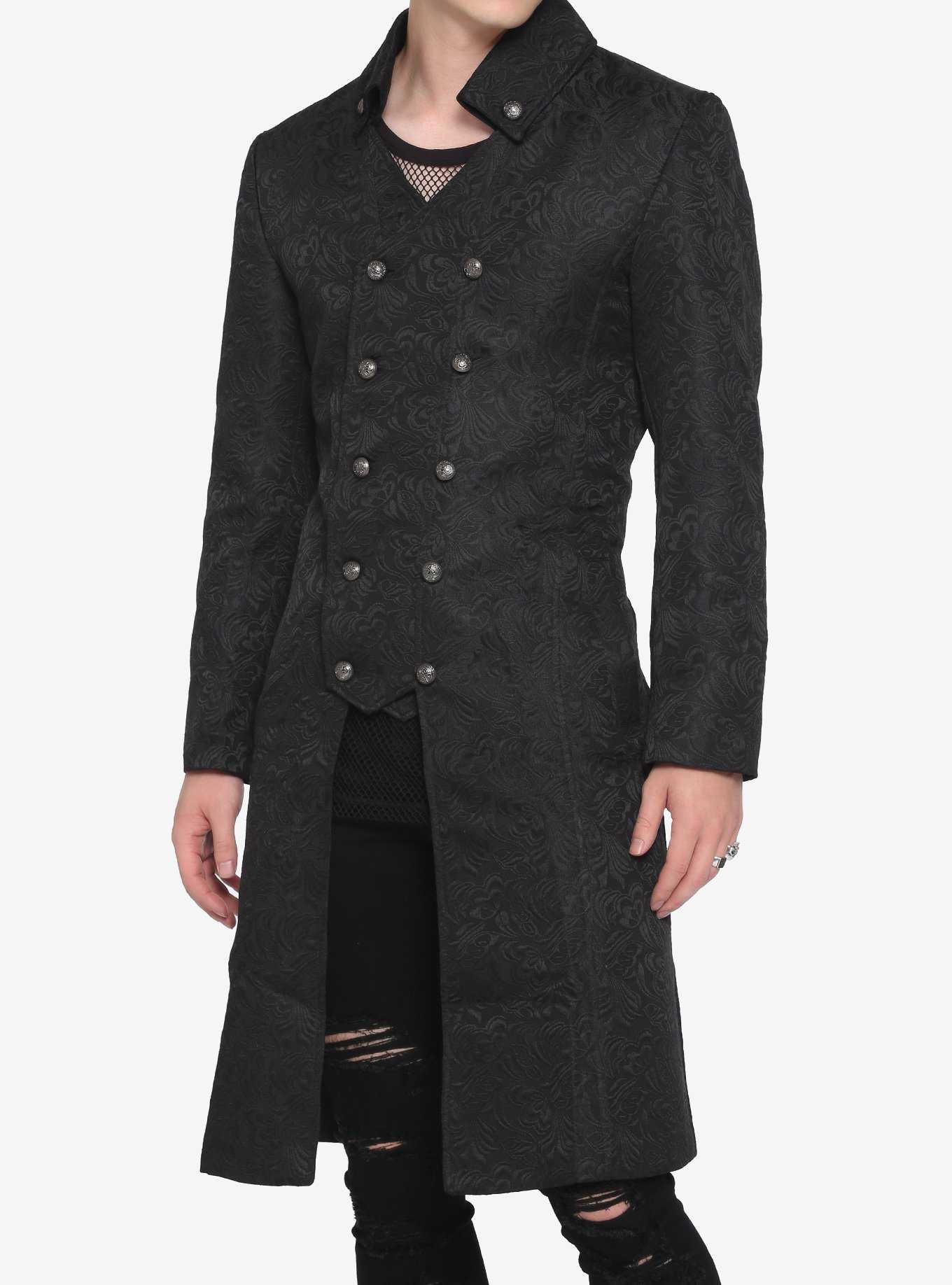 Black Brocade Mens Coat, , hi-res