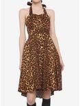 Leopard Print Halter Retro Dress, BROWN, hi-res